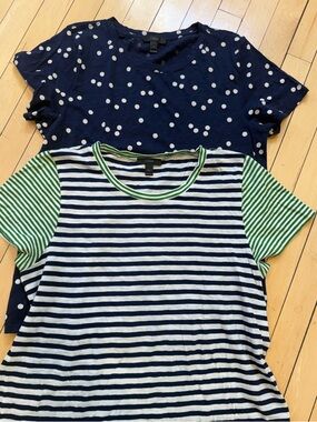 J CREW Set of 2 Short Sleeve T -Shirts Navy & stripe & polka dot size XL EUC